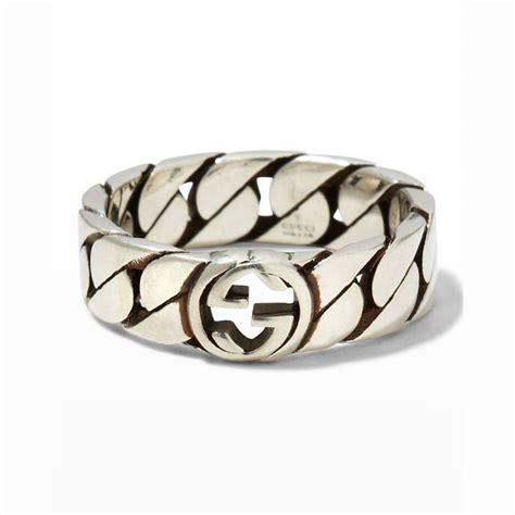 Gucci Sterling Silver Interlocking Curb Chain Ring 